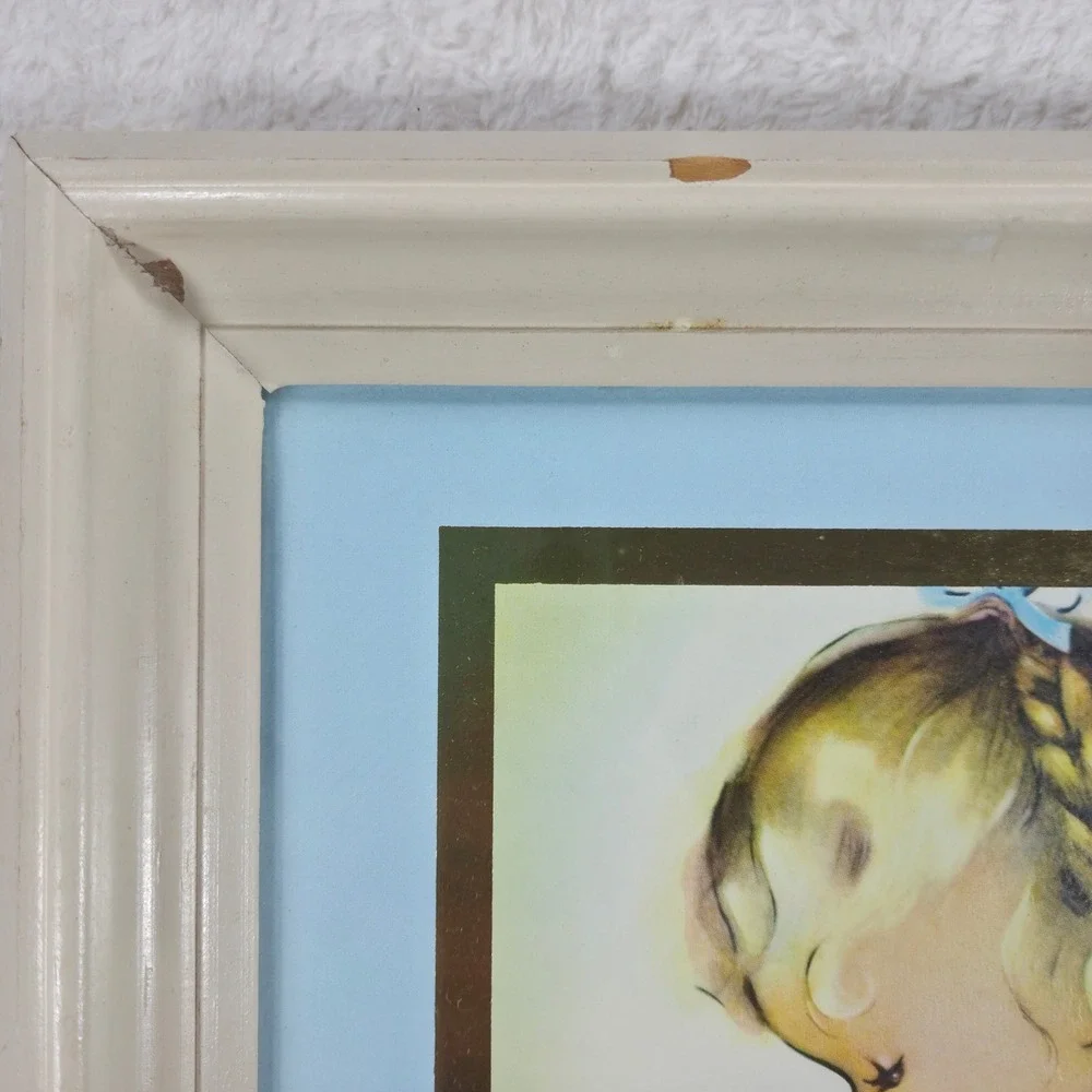 VTG Pair Charlot Byj Prints Framed Gold Foil Mat Praying Boy GIrl Nursery Art